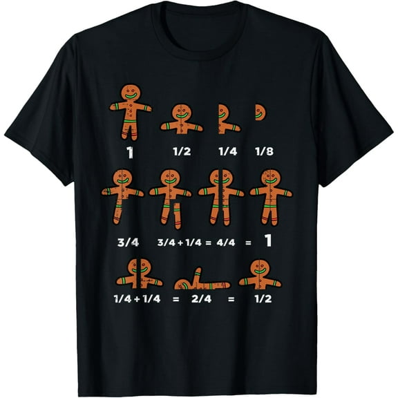 Christmas Gingerbread Fraction Cute Xmas Cookie Math Teacher T-Shirt Shirts