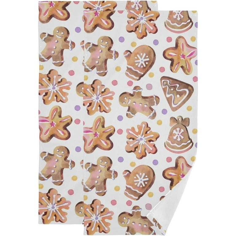 Christmas Gingerbread Hand Towels 2 PCS, Colorful Kitchen Towel