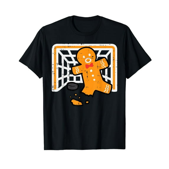 Christmas Gingerbread Hockey Goalkeeper Funny Xmas Goalie T-Shirt