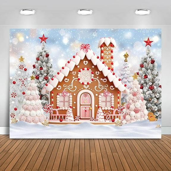 Christmas Gingerbread House Backdrop Snowy Christmas Trees Photography Background Xmas Candy House Wonderland Holiday Party Decorations Banner Photo Booth Props