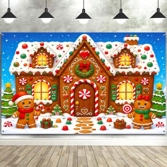 Christmas Gingerbread House Backdrop,winter Candyland Kids Photo Prop 10x8ft Xmas Tree & Snowflake Party Decor Banner Photography Backdrop , Holiday Kids Portrait Photoshoot Props