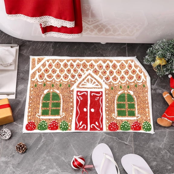 Christmas Gingerbread House Bath Mat Cebalnir Christmas Bathroom Floor Rugs 23.6 x 15.8 Inches Cute Winter Tufted Non Slip Mat Soft Absorbent Cute Bathtub Rug Xmas Bath Decor