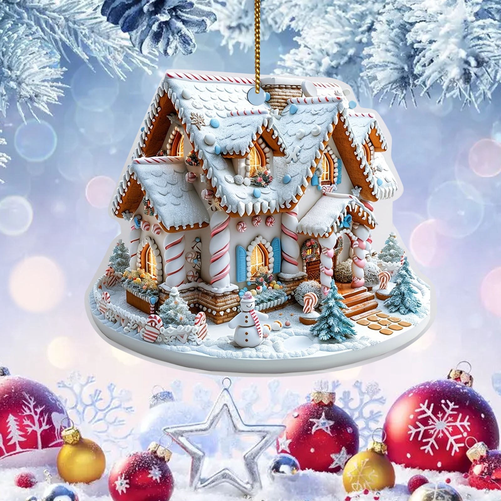 Christmas Gingerbread House Christmas Ornaments,2D Acrylic Hanging