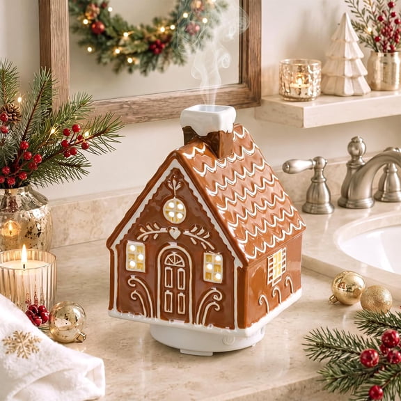 Christmas Gingerbread House Diffuser, 100 ml Ceramic Aroma Diffuser with Auto Shut Off, Christmas Diffuser