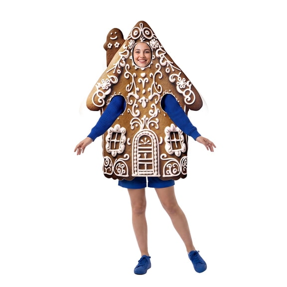 Christmas Gingerbread House Doll Costume,Funny Holiday Gingerbread Sponge Pullover Cosplay Outfit, Christmas Party Wearable Gingerbread Man Costume