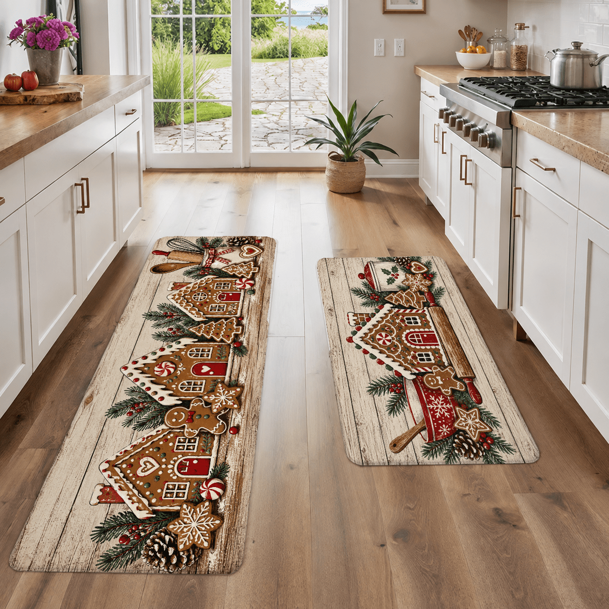 Holiday Kitchen Signs Christmas Gingerbread House Kitchen Mat Set 2 Pieces 16x24 Inch 18x48 ...