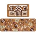 thumbnail image 1 of Christmas Gingerbread House Kitchen Rugs Set of 2, Xmas Gingerbread Man Believe Kitchen Mats Decor, Funny Holiday Farmhouse Floor Door Mat Home Decorations - 17x29 and 17x47 Inch, 1 of 6