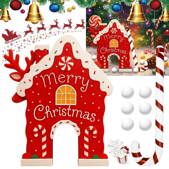 Christmas Gingerbread House Mini Golf Game Set Portable Party Game with 6 Balls Holiday Family Entertainment Outdoor Indoor Activity Festive Fun
