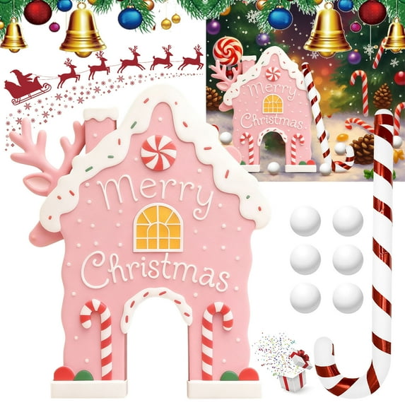 Christmas Gingerbread House Mini Golf Game Set Portable Party Game with 6 Balls Holiday Family Entertainment Outdoor Indoor Activity Festive Fun