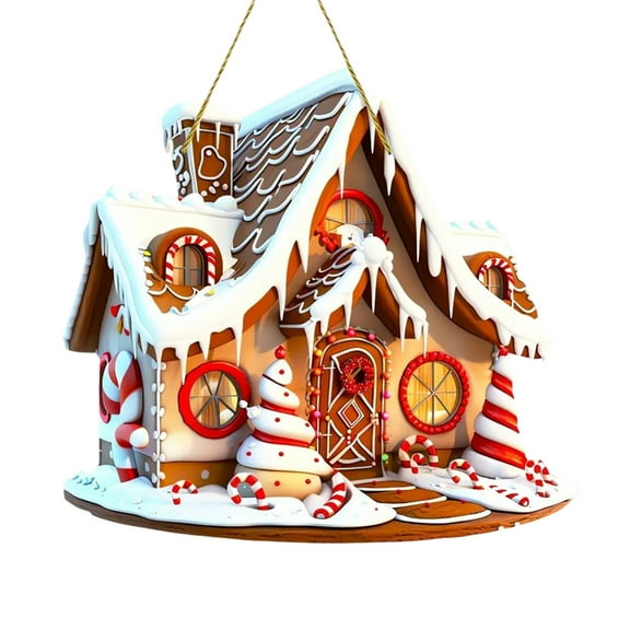 Christmas Gingerbread House Ornament Hanging Decor 6.30 X 5.91 Inches Acrylic Tree Decoration For Wall Fireplace Holiday Party Supplies Festive Home Decor