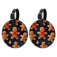 thumbnail image 1 of Christmas Gingerbread Man 2Pcs PU Leather Round Luggage Tags with Privacy Cover and Name ID Tag for Suitcase, Handbags, Backpacks, School Bags, 1 of 6