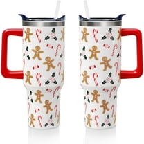 Christmas Gingerbread Man 40oz Tumbler Cup with Handle and Straw, Cute Xmas Candy Gifts for Women Men, Winter Holiday Stainless Steel Water Bottle 1PC