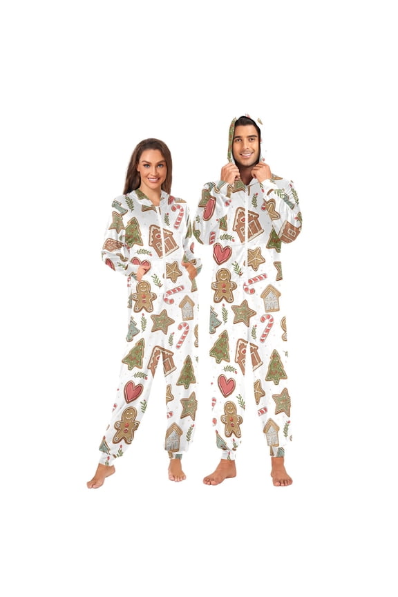 Christmas Gingerbread Man Adult onesie Pajamas, Crystal Velvet Ultra Soft Warm Jumpsuit for Men and Women