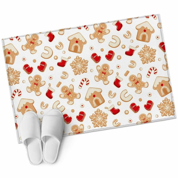 Christmas Gingerbread Man Area Rug 2x3ft Winter Snowflake Food White Non-Slip Washable Square Rugs Soft Felt Indoor Floor Mat for Bedroom Kitchen Living Room Bathroom