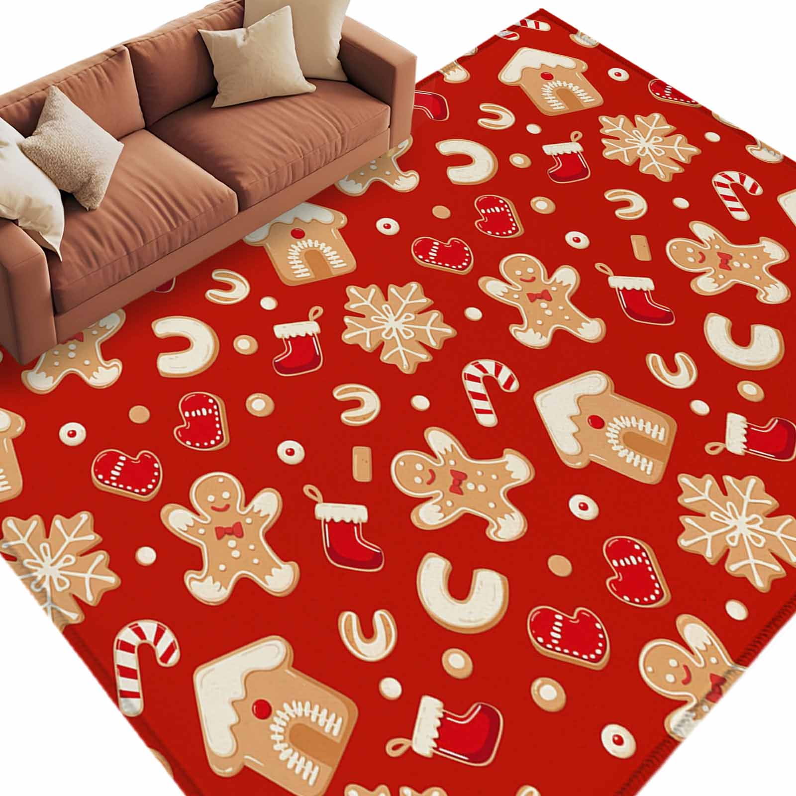 Christmas Gingerbread Man Area Rug 5x7ft Winter Snowflake Food Red ...