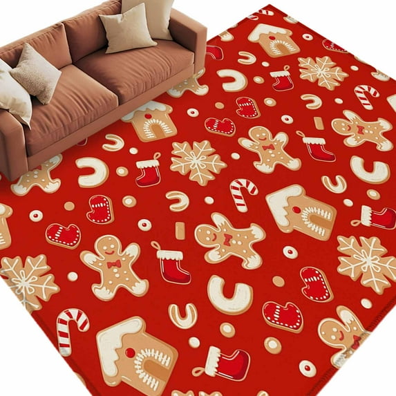 Christmas Gingerbread Man Area Rug 5x7ft Winter Snowflake Food Red ...