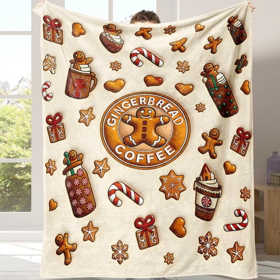 Christmas Gingerbread Man Blanket Flannel Soft Warm Comfortable Sofa Bed Cover, Home Living Room Office Travel Camping Gift, Throw Blanket