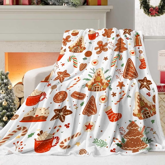 Christmas Gingerbread Man Blanket, Winter Cute Star Snowflakes Candy Cane Throws Blankets, Xmas Soft Lightweight Holiday Blanket for Couch Sofa Bed Chair Living Rooms Decor 60X80IN