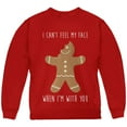 thumbnail image 1 of Christmas Gingerbread Man Can't Feel My Face Youth Sweatshirt Red YXL, 1 of 1