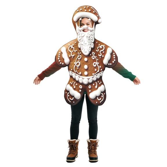 Christmas Gingerbread Man Costume,Funny Holiday Gingerbread Sponge Pullover Cosplay Outfit, Christmas Roler Party Wearable Gingerbread Man Costume