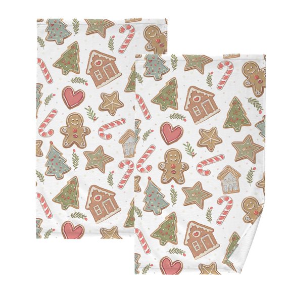 Christmas Gingerbread Man Cotton Towel Set Face Hand Towels 2 Pack Soft Absorbent 16x28in
