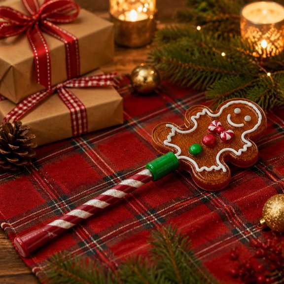 Christmas Gingerbread Man Credit Card Wand, Candy Cane Striped Handle Contactless Magic Christmas Payment Wand for Credit Card, Christmas Checkout Prop for Holiday Shopping