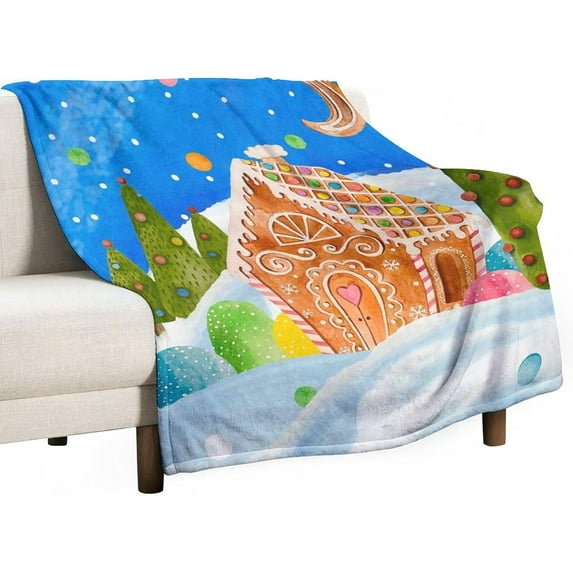Christmas Gingerbread Man Flannel Fleece Throw Blanket Xmas Cookie 50x60 Inches Soft Blanket for Couch,Cozy,Warm,Lightweight