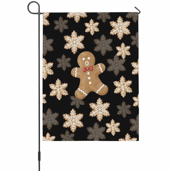 Christmas Gingerbread Man Garden Flag 12 x 18 Inches, Holiday Snowflakes Warm Brown Weather Proof Outdoor Patio Flags Double Sided Small Garden Decoration for Yard Outside Home