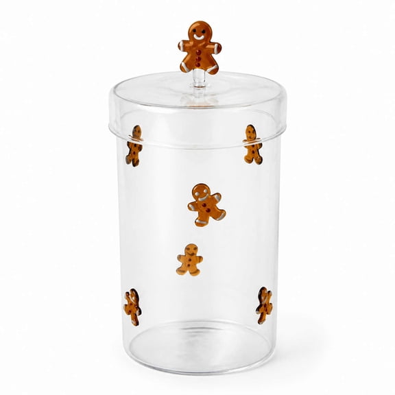 Christmas Gingerbread Man Glass Storage Jar, Airtight Clear Glass Canister with Gingerbread Lid Knob, Holiday Food Container for Cookies Candy Nut Kitchen Counter Decor