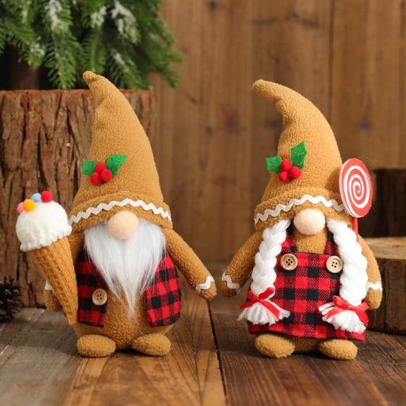 Christmas Gingerbread Man Gnomes Plush Doll,Handmade Stuffed Scandinavian Gnome Decorations Kits,Swedish Tomte Gnome Figurines Ornament,Tiered Tray Decor