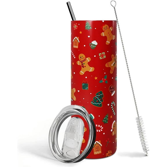 Christmas Gingerbread Man Holiday Skinny Tumbler with Lid and Straw Merry,20 ozChristmas Snowman Coffee Mug Cup,Christmas Holiday Gift