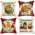 thumbnail image 1 of Christmas Gingerbread Man House Decorative Throw Pillow Cover 18x18 Set of 4, Xmas Bakery Hot Cocoa Porch Patio Outdoor Pillowcase, Winter Holiday Baking Lover Gifts Cushion Case Home Decor, 1 of 6