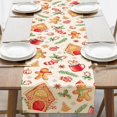 thumbnail image 1 of Christmas Gingerbread Man House Dining Table Runner, Xmas Peppermint Candy Ball Stocking Coffee Burlap Kitchen Decoration, Winter Holiday Indoor Outdoor Home Decor Party Supply 13 x 72 Inches, 1 of 3