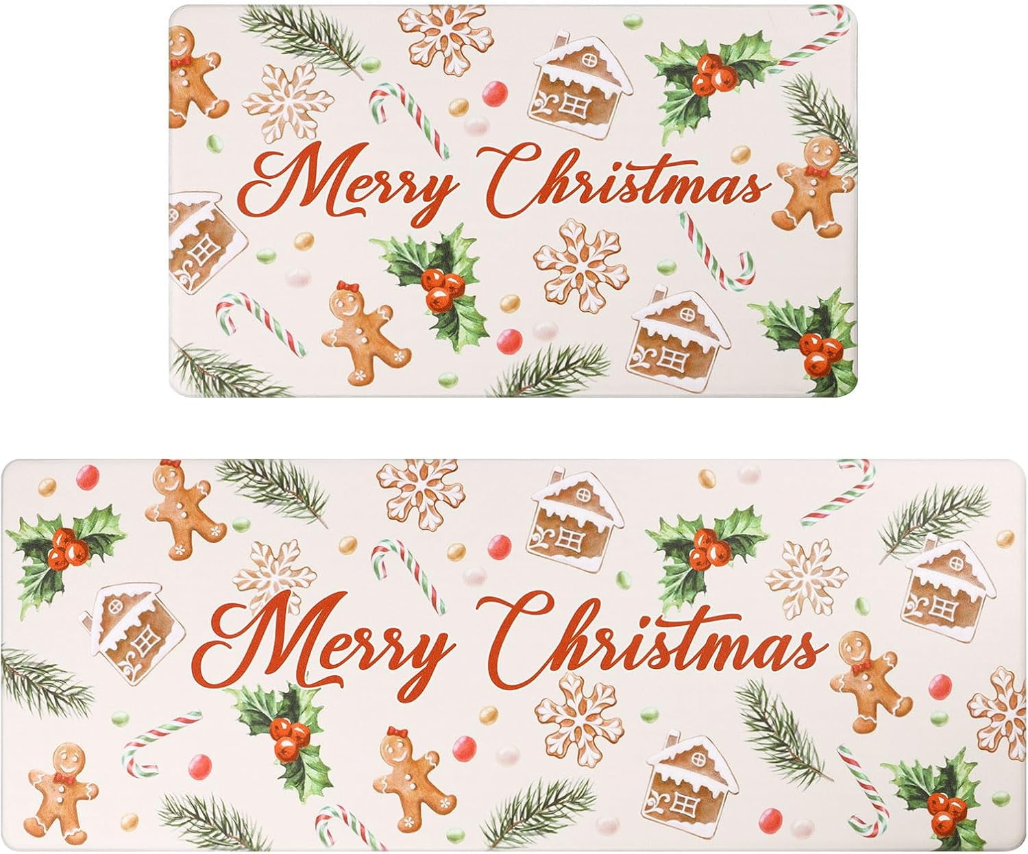 Christmas Gingerbread Man Kitchen Mat Set of 2 Winter Holiday Decor ...