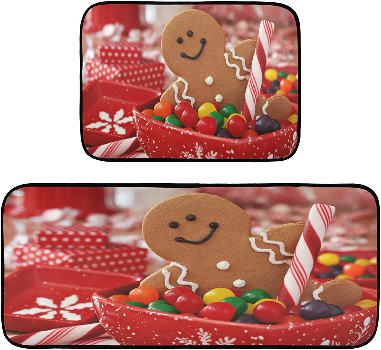 Gingerbread Rug Sets Christmas Gingerbread Man Kitchen Mats Winter Xmas Candy Cane Kitchen ...