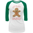 thumbnail image 1 of Christmas Gingerbread Man Let's Get Baked Juniors 3/4 Raglan T Shirt White-Kelly X-LG, 1 of 1