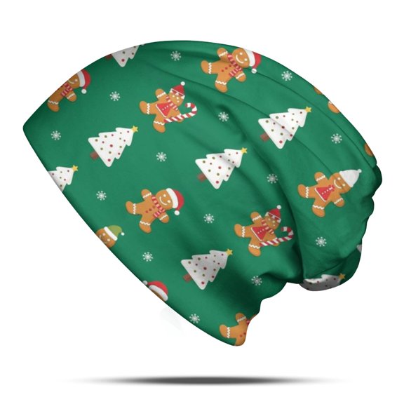 Christmas Gingerbread Man Pine Tree Slouchy Beanie Hat, Casual Daily Hat with Stretchy Fabric & Soft Texture, Stretchy Polyester Gifts for Birthday Christmas Thanksgiving
