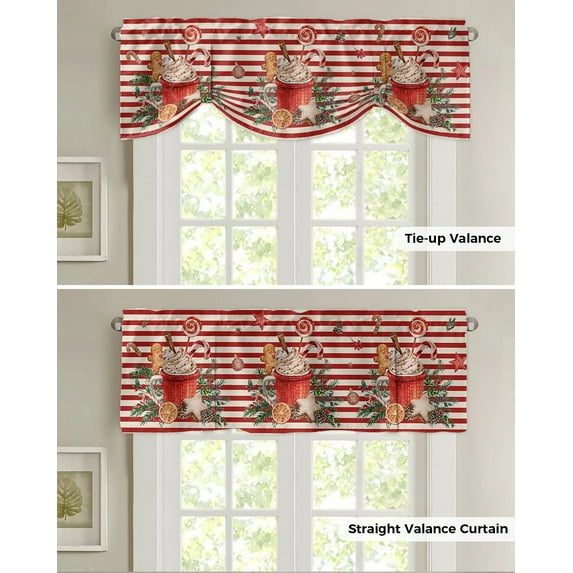 Christmas Gingerbread Man Pink Window Curtain for Living Room Christmas Kitchen Cabinet Tie-up Valance Curtain Rod Pocket