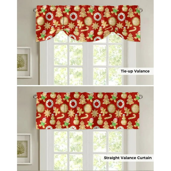 Christmas Gingerbread Man Pink Window Curtain for Living Room Christmas Kitchen Cabinet Tie-up Valance Curtain Rod Pocket