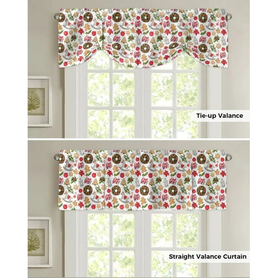 Christmas Gingerbread Man Pink Window Curtain for Living Room Christmas Kitchen Cabinet Tie-up Valance Curtain Rod Pocket
