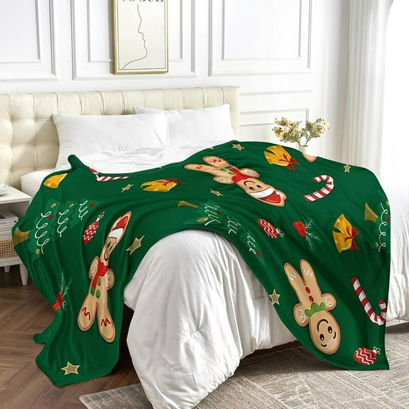 Christmas Gingerbread Man Print Flannel Plush Throw Blanket - All Season Cooling Lightweight Bedding for Halloween Christmas Decor & Gifts