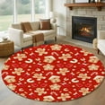 thumbnail image 1 of Christmas Gingerbread Man Round Living Room Rugs 5 ft, Winter Snowflake Food Red Background Washable Area Rug with Non-Slip Sturdy Edge Binding Round Carpet for Entryway Kitchen Bedroom Bathroom, 1 of 9