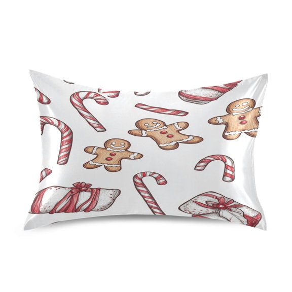 Christmas Gingerbread Man Satin Pillowcase 20''x26'' Double-Sided Print Soft Wrinkle Resistant