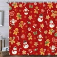 thumbnail image 1 of Christmas Gingerbread Man Shower Curtain, Cute Santa Snowman Candy Cane Xmas Pattern Red Shower Curtain for Bathroom, Winter Holiday Waterproof Fabric with Hooks 72x72inch, 1 of 7