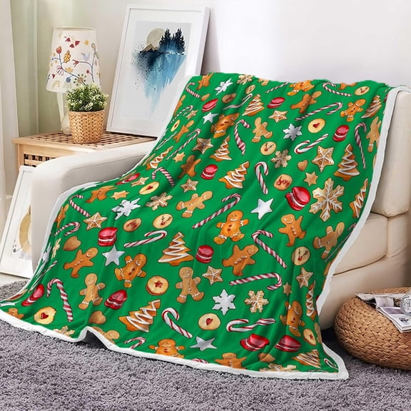 Christmas Gingerbread Man Soft Flannel Throw Blanket, Cute Red Xmas Candy Cane Glove Fleece Bed Blanket Vertical Soft Warm Blanket All Season Sofa/Couch/Chair for Child Adults