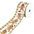 thumbnail image 1 of Christmas Gingerbread Man Striped Edge Wired Ribbon, 2-1/2-Inch, 10-Yard, 1 of 1