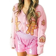 SXYPAYXS Christmas Gingerbread Man Sweater Cardigan for Women Long Sleeve Open Front Ugly Sweaters Fall Winter Xmas Holiday Cute Knitted Top