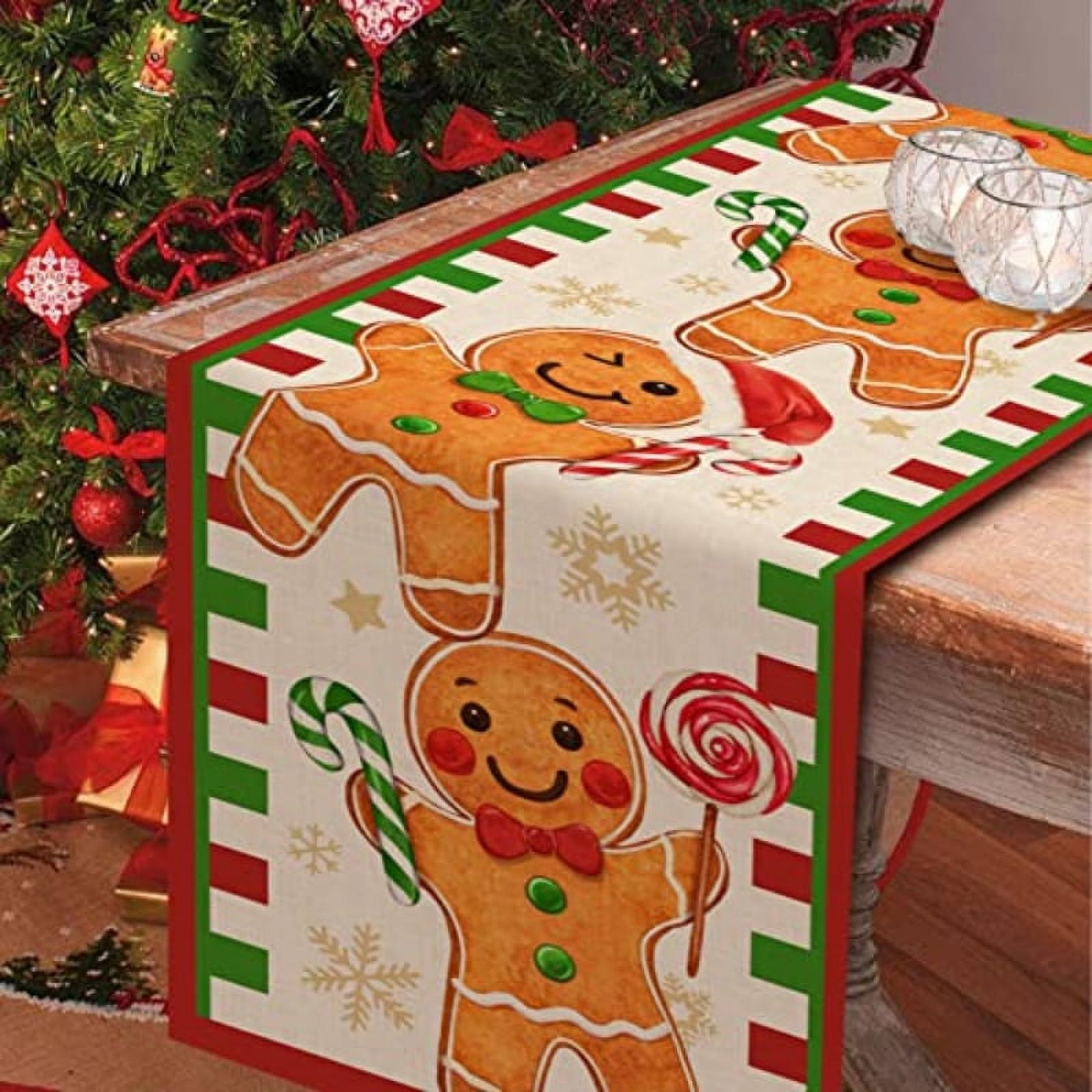 Christmas Gingerbread Man Table Banner Snowflake Home Kitchen Festive Candy Table Decorations Indoor Outdoor Party Supplies