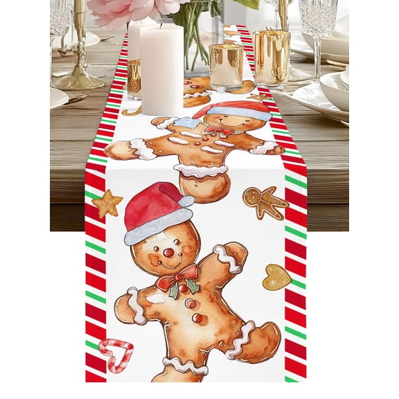 Christmas Gingerbread Man Table Runners 48 Inches Long Xmas Candy Red Hat Kitchen Dining Table Runner Dresser Scarves for Party Coffee Holiday Party Decor