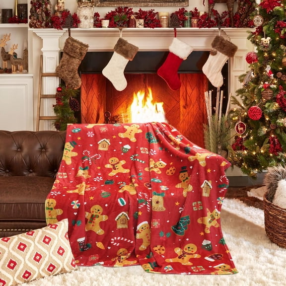 Christmas Gingerbread Man Throw Blanket for Sofa Bed